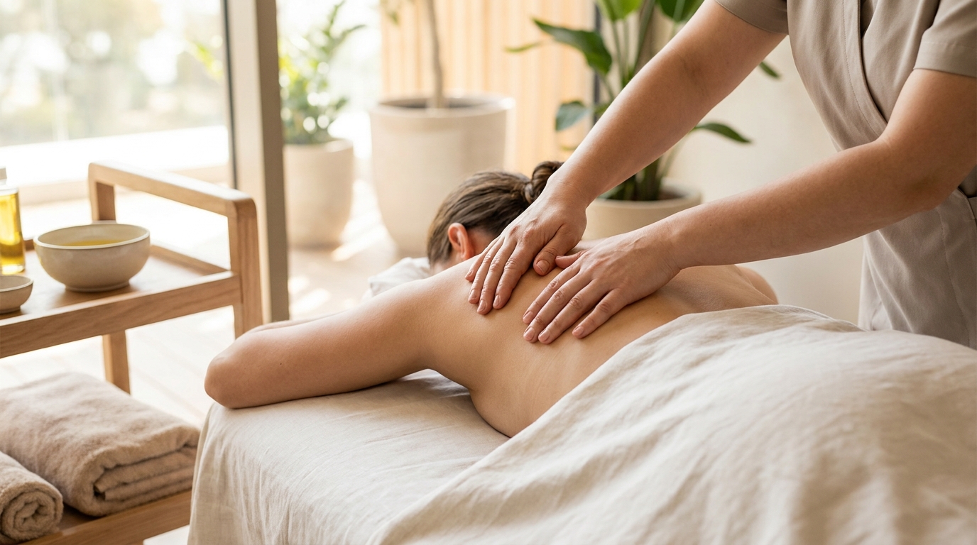 Deep tissue massage on the upper back