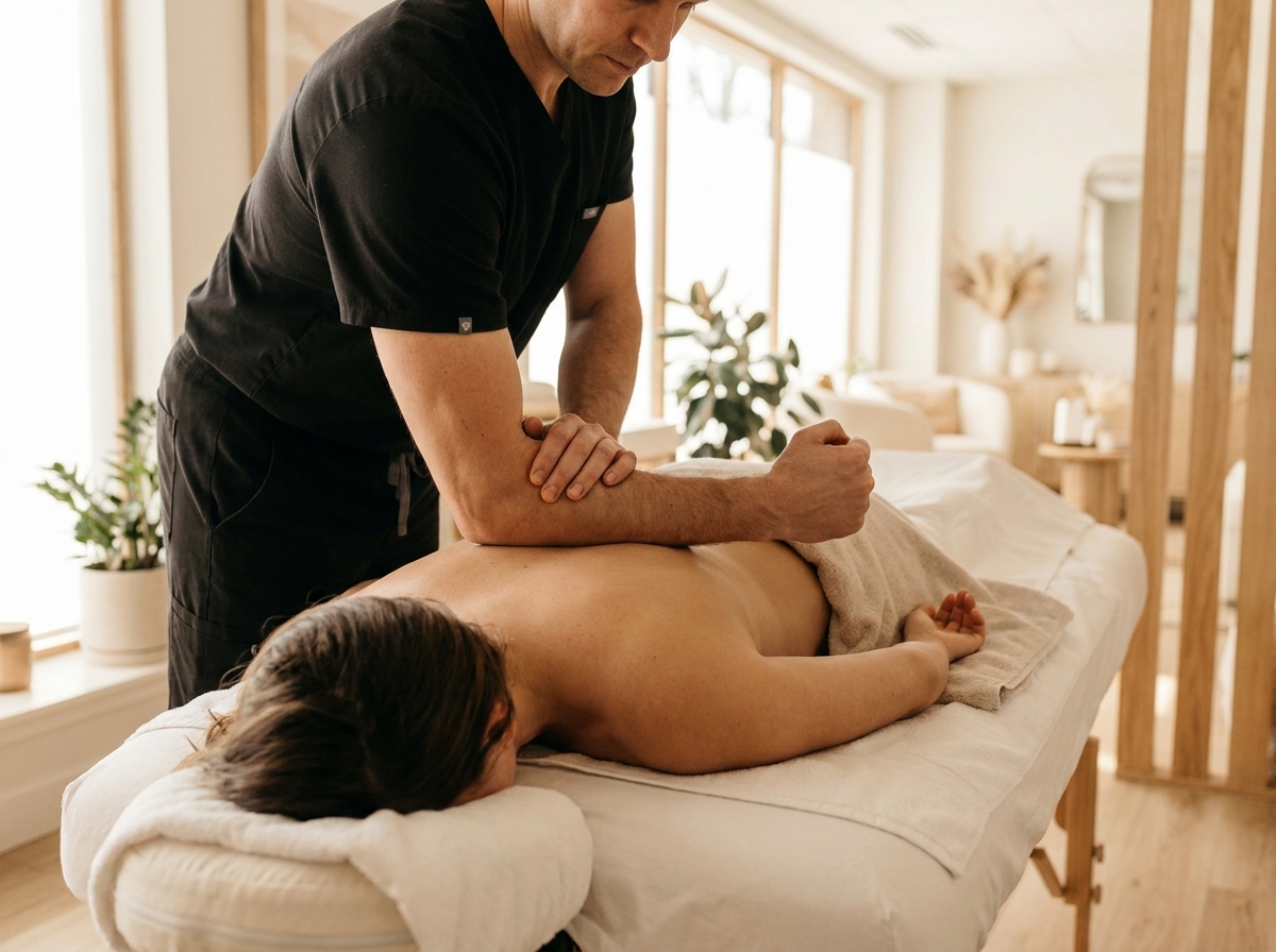 Warm herbal oil poured during an Abhyanga Ayurvedic treatment