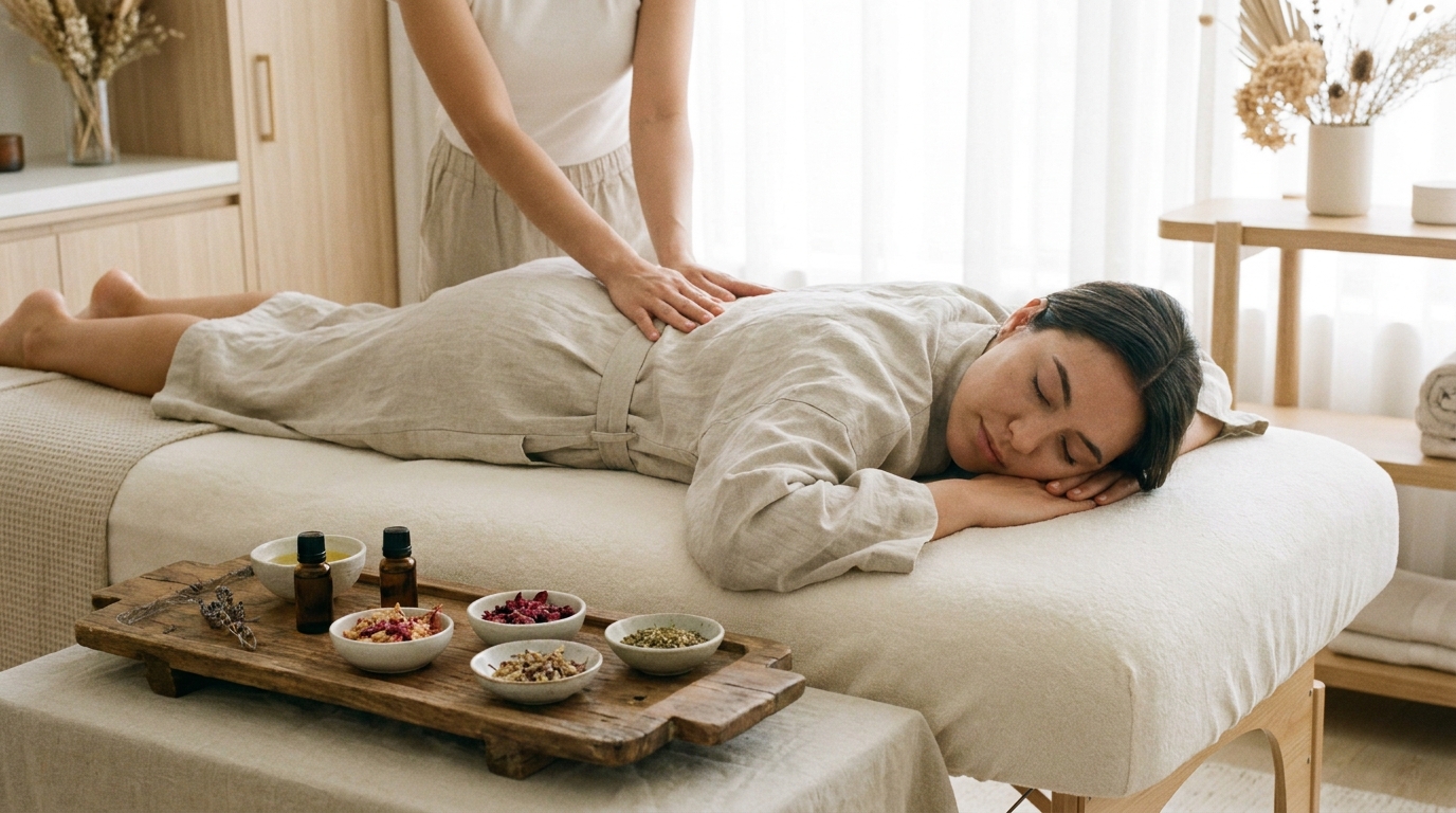Client relaxing during an aromatherapy treatment